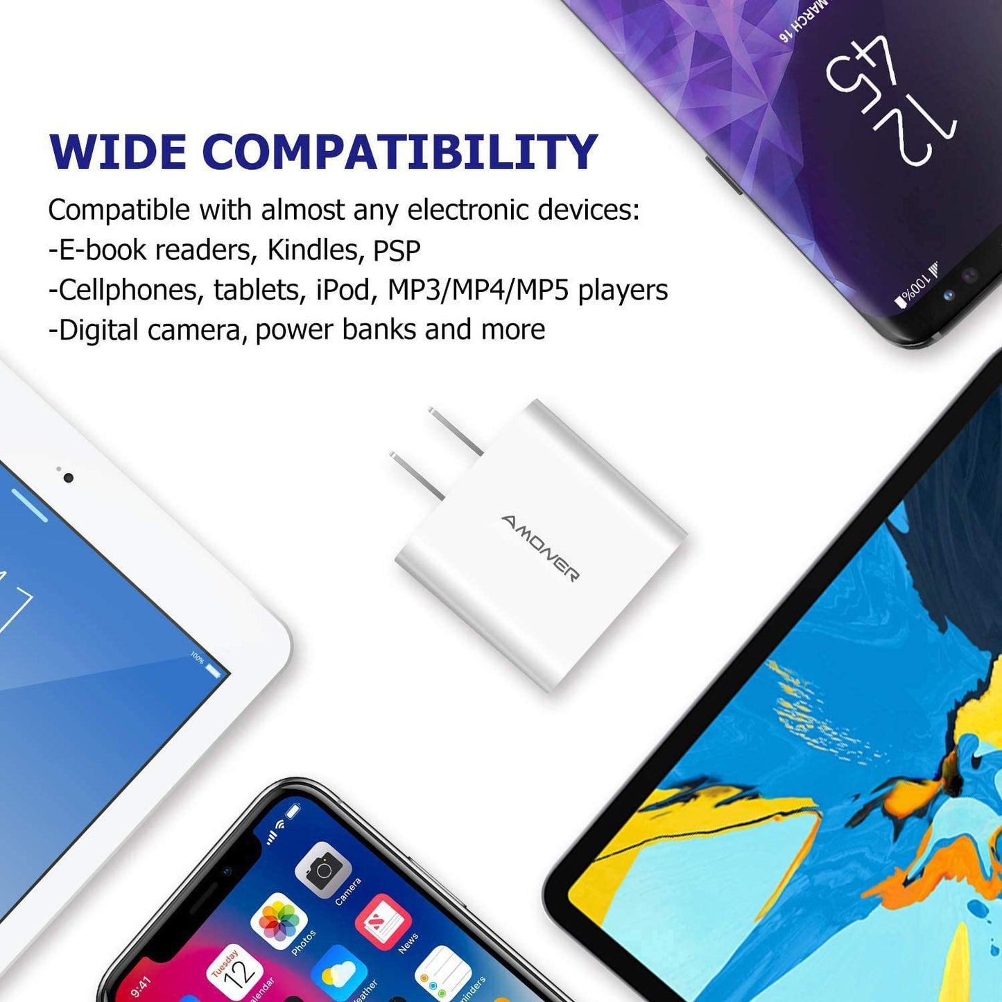 USB Wall Charger, 2Pack 15W 3-Port USB Charger Block Iphone Cube Charging Blocks for Iphone 14/13/12/11/X/XR/X/8/7/6, Galaxy, Android Phones and More