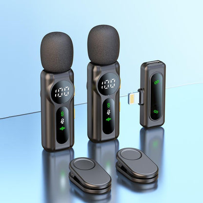 Wireless Lavalier Microphone Dual Set – Plug & Play Clip-On Mic with Auto Pairing, Magnetic Mount, Noise Cancelling with LED Display for Iphone, Android, USB-C Devices,Vlog & Video Recording