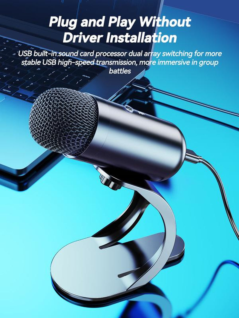 HDNKT Professional USB Microphone Kit Plug & Play for Studio E-Sports Singing Clear Sound Quality Easy to Use Audio Smartphone