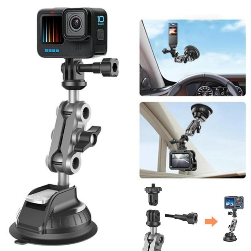 360° Rotation Suction Cup Camera Mount Holder for Car Windshield, Adjustable Dash Cam Camera Holder Stand Bracket 1/4" Holes Quick Release, for GPS Driving DVR Action Cam Camcorder Video Record POV/VLOG, Fits for Gopro Hero 13 12/11/10/9/8/7/6/5/4/3
