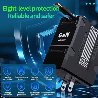 BFCM Gan Charger with Retractable Usb-C&Lightning Cable Folding Plug,Charging Capability for Iphone Ipad&Android Charging Electronic Cellphone Smartphone