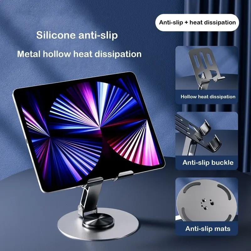 360 Degree Rotating Metal Phone Holder - Compact, Portable, Foldable Desktop Holder for All Smartphones and Tablets, Ideal for Office Accessories