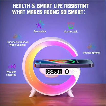 Wireless Speaker with Charger, RGB Light Strip Wireless Speaker with Alarm Clock, Creative Desktop Speaker for Bedroom, Dormitory, Holiday Gift