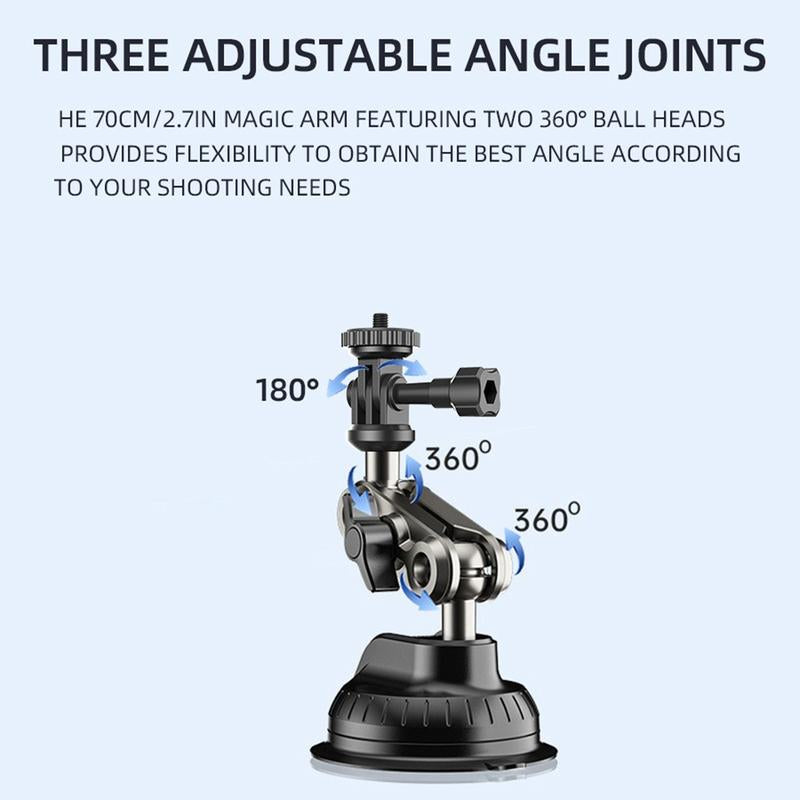 360° Rotation Suction Cup Camera Mount Holder for Car Windshield, Adjustable Dash Cam Camera Holder Stand Bracket 1/4" Holes Quick Release, for GPS Driving DVR Action Cam Camcorder Video Record POV/VLOG, Fits for Gopro Hero 13 12/11/10/9/8/7/6/5/4/3