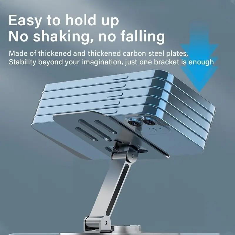 360 Degree Rotating Metal Phone Holder - Compact, Portable, Foldable Desktop Holder for All Smartphones and Tablets, Ideal for Office Accessories