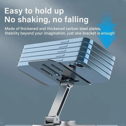 360 Degree Rotating Metal Phone Holder - Compact, Portable, Foldable Desktop Holder for All Smartphones and Tablets, Ideal for Office Accessories