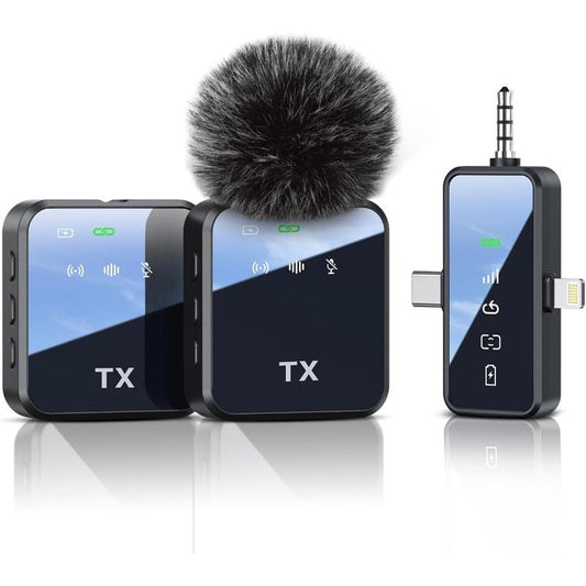 3 in 1 Wireless Lavalier Microphone for Iphone, Android and Camera - 328Ft Transmission - 18H Battery Life - Mini Microphone for Recording Interviews and Vlogs