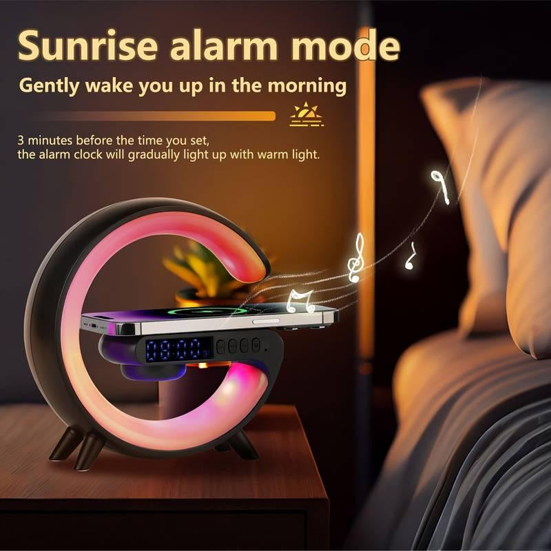 Wireless Speaker with Charger, RGB Light Strip Wireless Speaker with Alarm Clock, Creative Desktop Speaker for Bedroom, Dormitory, Holiday Gift