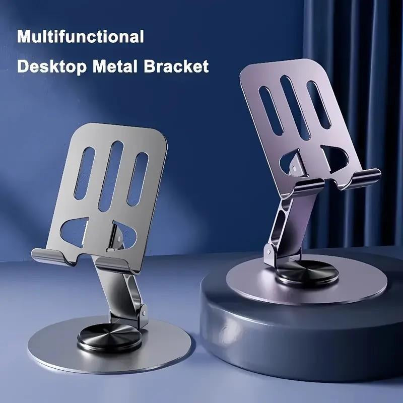 360 Degree Rotating Metal Phone Holder - Compact, Portable, Foldable Desktop Holder for All Smartphones and Tablets, Ideal for Office Accessories