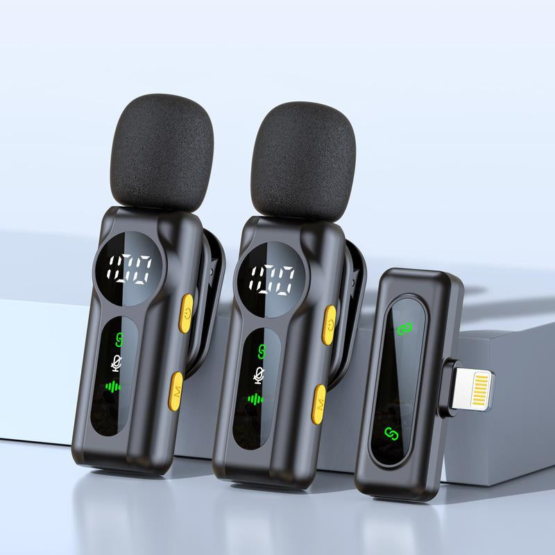 Wireless Lavalier Microphone Dual Set – Plug & Play Clip-On Mic with Auto Pairing, Magnetic Mount, Noise Cancelling with LED Display for Iphone, Android, USB-C Devices,Vlog & Video Recording