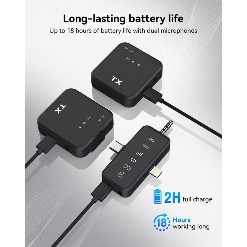 3 in 1 Wireless Lavalier Microphone for Iphone, Android and Camera - 328Ft Transmission - 18H Battery Life - Mini Microphone for Recording Interviews and Vlogs