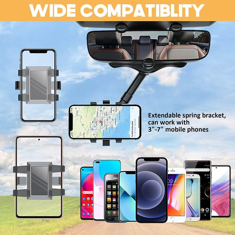 New 1080° Multi-Function Rearview Mirror Universal 360 Degree Rotating Phone Holder Suitable for Any Scene Car Holder - Rotatable and Retractable