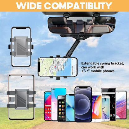 New 1080° Multi-Function Rearview Mirror Universal 360 Degree Rotating Phone Holder Suitable for Any Scene Car Holder - Rotatable and Retractable