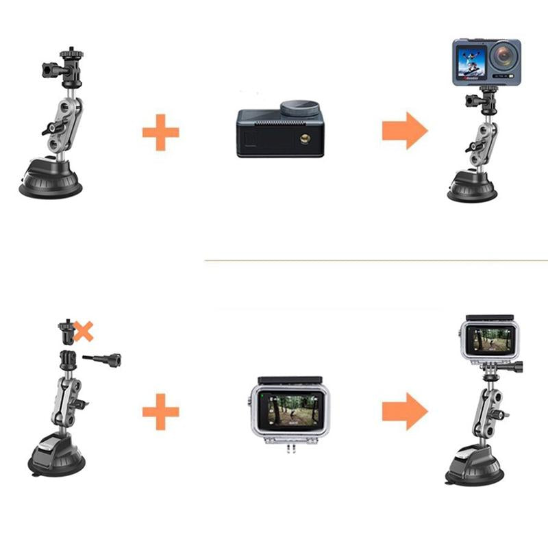 360° Rotation Suction Cup Camera Mount Holder for Car Windshield, Adjustable Dash Cam Camera Holder Stand Bracket 1/4" Holes Quick Release, for GPS Driving DVR Action Cam Camcorder Video Record POV/VLOG, Fits for Gopro Hero 13 12/11/10/9/8/7/6/5/4/3