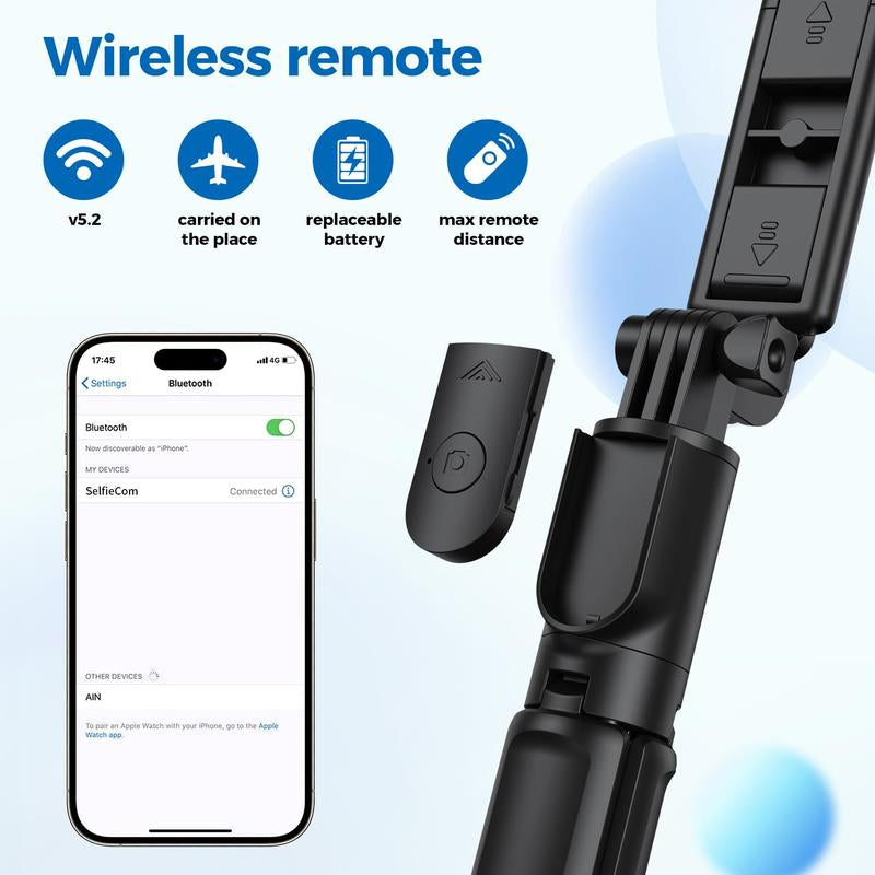 Selfie Stick Tripod Retractable with Wireless Remote Control for Photograph Live Streaming Video Recording Compatible Android and More