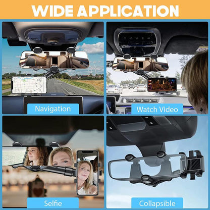 New 1080° Multi-Function Rearview Mirror Universal 360 Degree Rotating Phone Holder Suitable for Any Scene Car Holder - Rotatable and Retractable