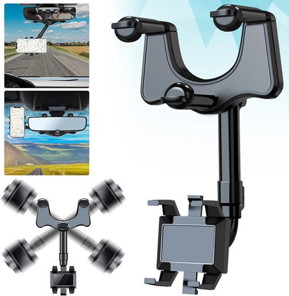 New 1080° Multi-Function Rearview Mirror Universal 360 Degree Rotating Phone Holder Suitable for Any Scene Car Holder - Rotatable and Retractable