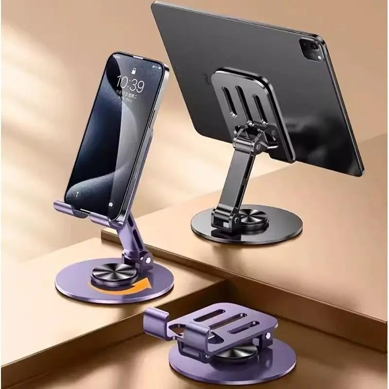 360 Degree Rotating Metal Phone Holder - Compact, Portable, Foldable Desktop Holder for All Smartphones and Tablets, Ideal for Office Accessories