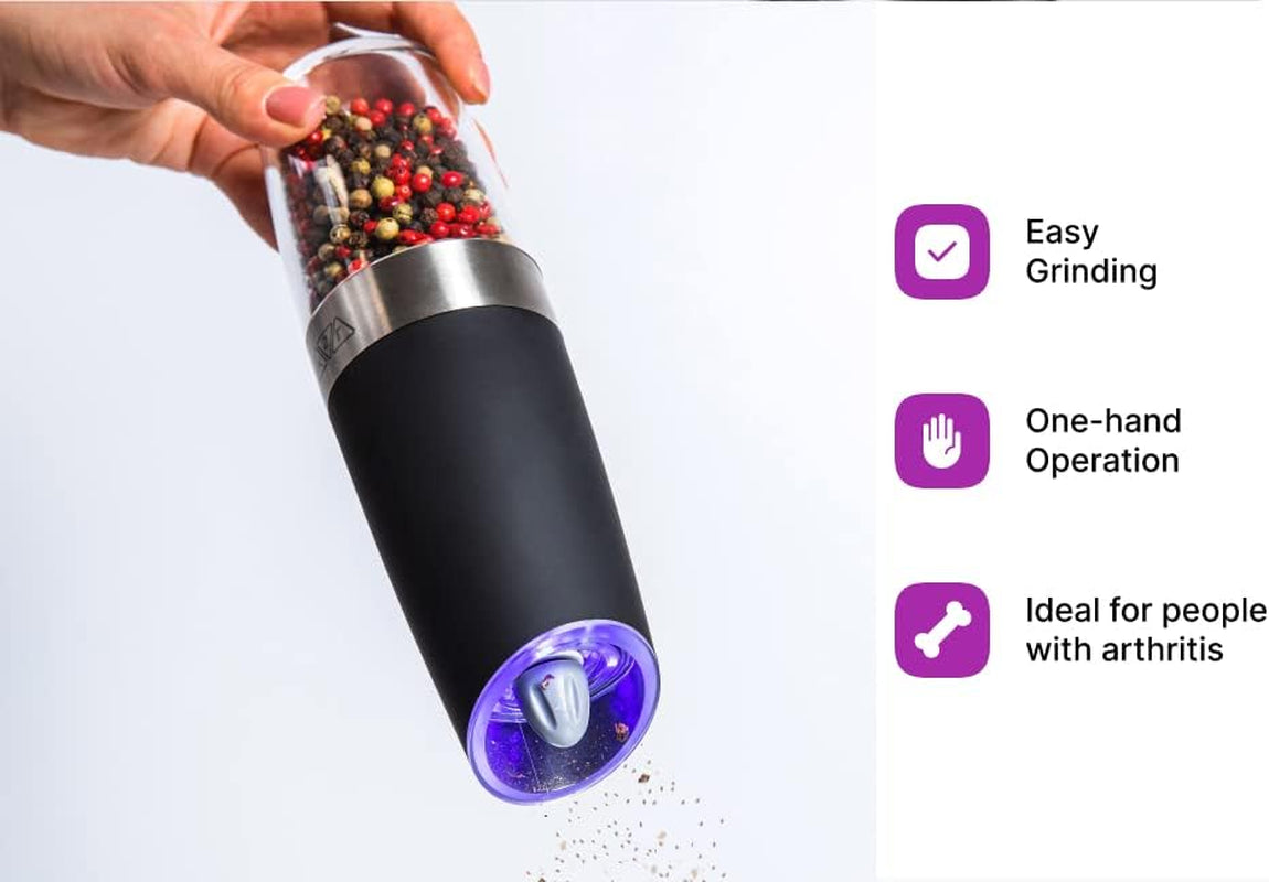 KSL Gravity Electric Salt and Pepper Grinder Set - Mother'S Day Gift - Adjustable Motorized Electrical Powered Auto Shakers-Automatic Power Mill-Automated Battery Electronic Crusher