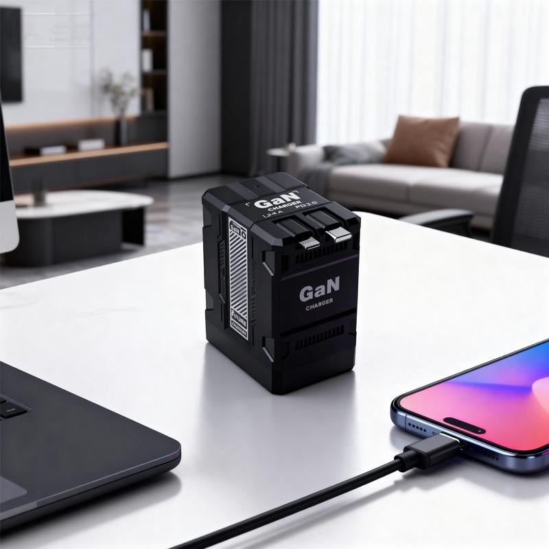 BFCM Gan Charger with Retractable Usb-C&Lightning Cable Folding Plug,Charging Capability for Iphone Ipad&Android Charging Electronic Cellphone Smartphone