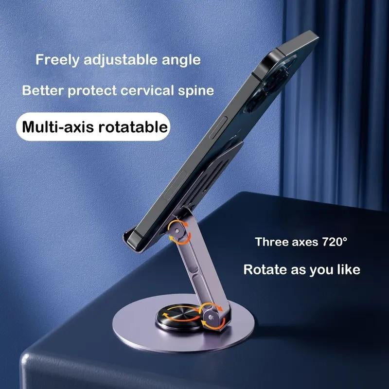 360 Degree Rotating Metal Phone Holder - Compact, Portable, Foldable Desktop Holder for All Smartphones and Tablets, Ideal for Office Accessories