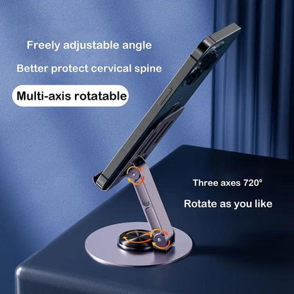 360 Degree Rotating Metal Phone Holder - Compact, Portable, Foldable Desktop Holder for All Smartphones and Tablets, Ideal for Office Accessories
