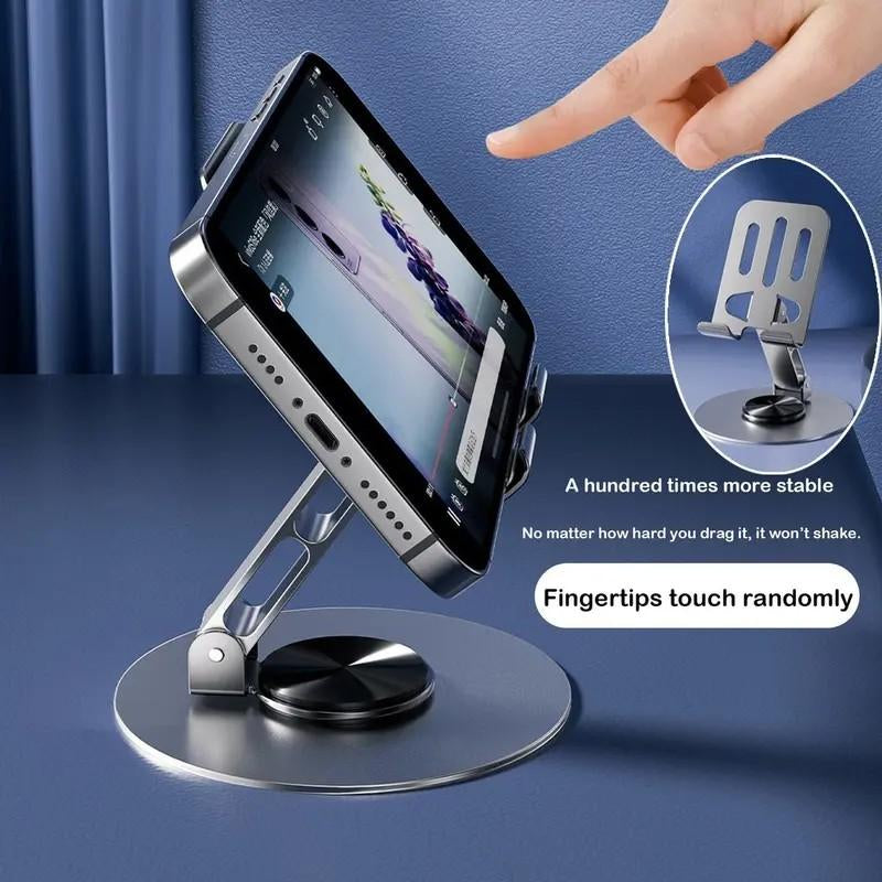 360 Degree Rotating Metal Phone Holder - Compact, Portable, Foldable Desktop Holder for All Smartphones and Tablets, Ideal for Office Accessories