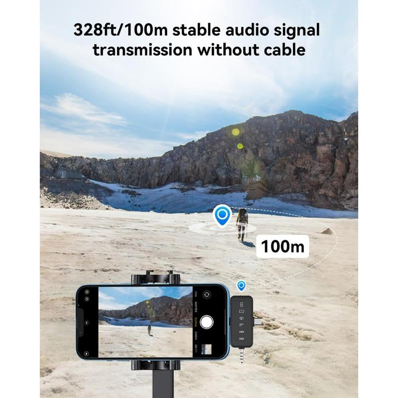 3 in 1 Wireless Lavalier Microphone for Iphone, Android and Camera - 328Ft Transmission - 18H Battery Life - Mini Microphone for Recording Interviews and Vlogs