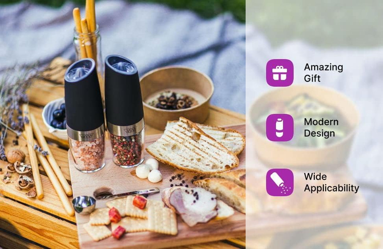 KSL Gravity Electric Salt and Pepper Grinder Set - Mother'S Day Gift - Adjustable Motorized Electrical Powered Auto Shakers-Automatic Power Mill-Automated Battery Electronic Crusher