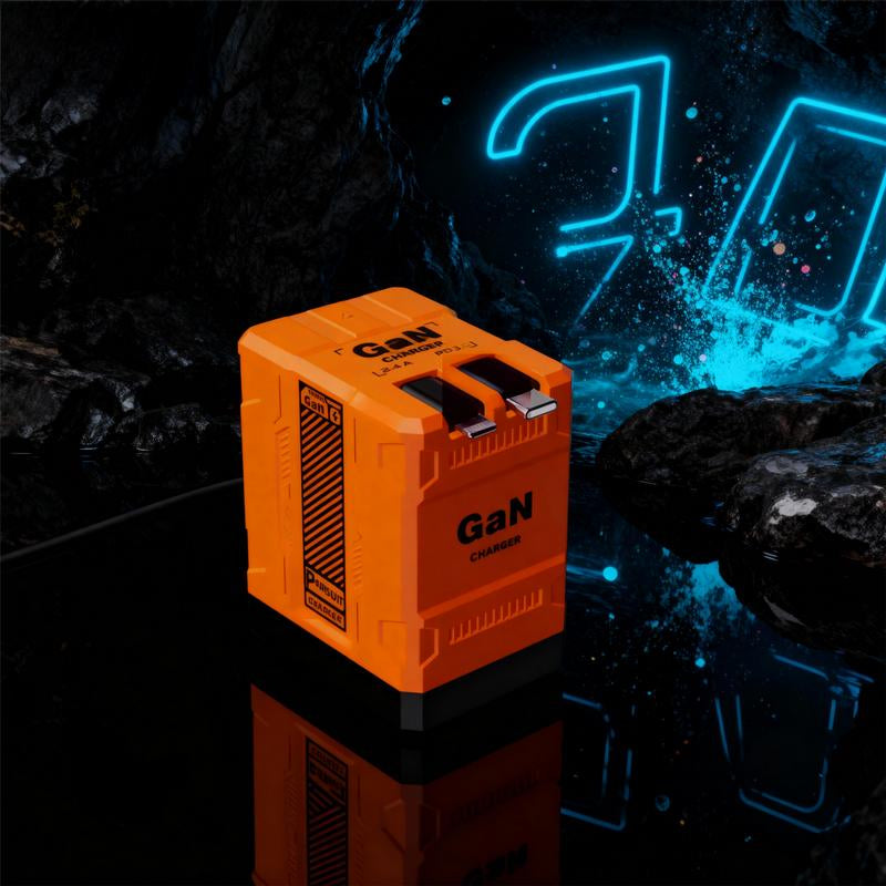 BFCM Gan Charger with Retractable Usb-C&Lightning Cable Folding Plug,Charging Capability for Iphone Ipad&Android Charging Electronic Cellphone Smartphone