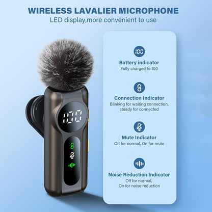 Wireless Lavalier Microphone Dual Set – Plug & Play Clip-On Mic with Auto Pairing, Magnetic Mount, Noise Cancelling with LED Display for Iphone, Android, USB-C Devices,Vlog & Video Recording