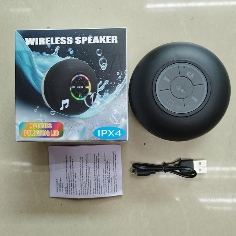 Mini Bluetooth-Compatible Shower Speaker, Portable Waterproof Speaker with LED Light, Suction Cup Speaker for Beach, Shower & Home Outdoor Camping