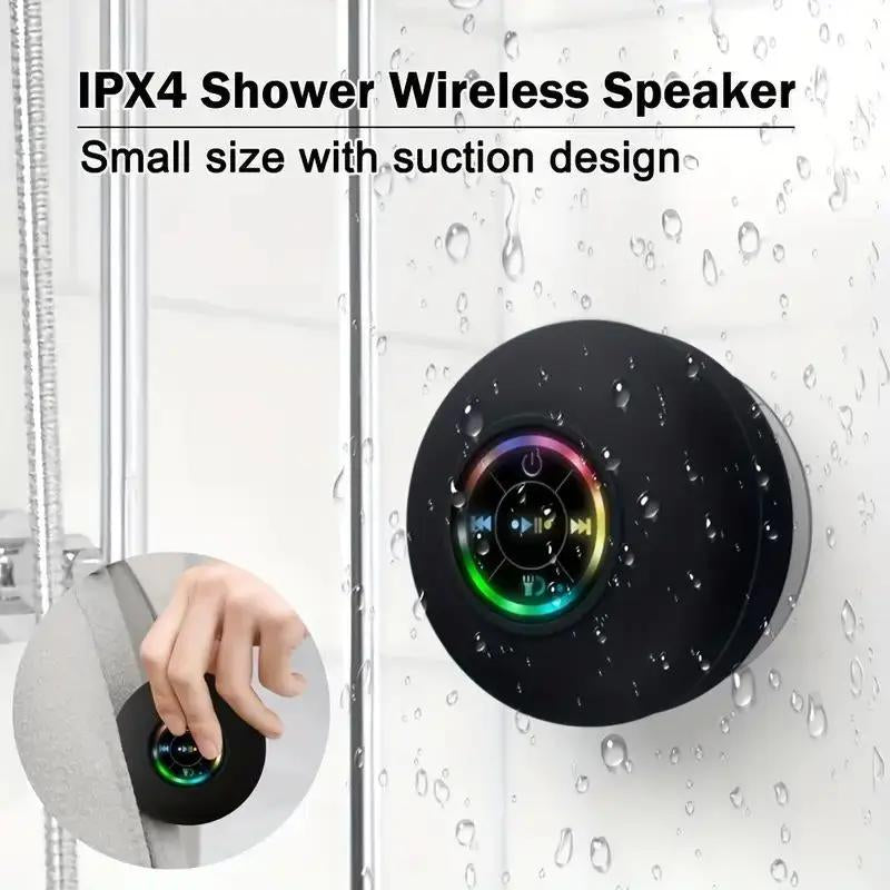 Mini Bluetooth-Compatible Shower Speaker, Portable Waterproof Speaker with LED Light, Suction Cup Speaker for Beach, Shower & Home Outdoor Camping